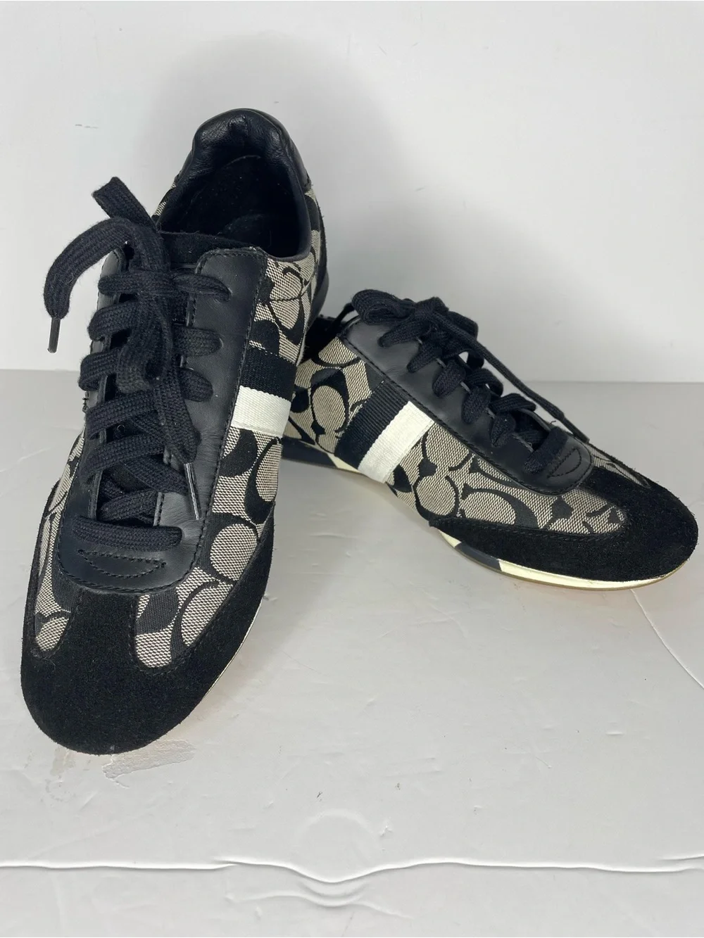 Coach Joss Sneaker 8.5 M Black White Signature Canvas & Suede Tennis Shoes